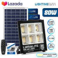 LUMALITE ไฟโซล่าเซลล์ ไฟสปอร์ตไลท์ 80W/100W/200W/300W/500W/800W/1,200W สีขาว (White) / วอร์มไวท์ (WarmWhite) วัตต์เต็ม Solar Cell LED Solarlight Spotlight Floodlight ไฟโซล่า ไฟแสงอาทิตย์ รุ่นใหม่ 6 ช่อง กันน้ำ IP67 ไฟสว่างทั้งคืน พร้อมรีโมท *ประกัน 1 ปี*