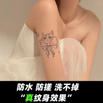 Herbal juice tattoo stickers waterproof female long-lasting simulation bow cat tattoo sexy collarbone high-end stickers