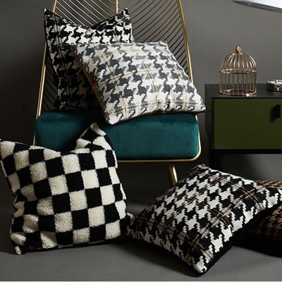 New Cushion Cover Black/White Checkerboard Plush Houndstooth Pillow Case Home Decor Living Room Decorative Pillowcase Fashion Soft Plaid 30x50/45x45/50x50cm Pillow Covers