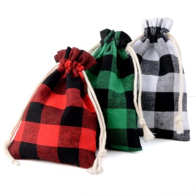 10pcs/lot Burlap Bag Gifts Drawstring Plaid Pouches For Jewelry Packaging Party Christmas Wedding Gift Candy Bags
