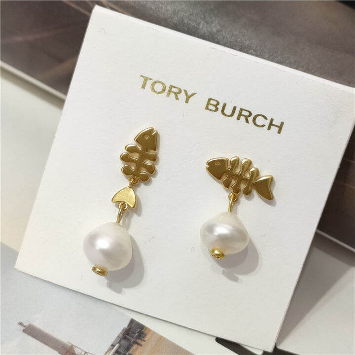 Tory Burch trend hollow ring translucent resin crystal color enamel glaze  pearl TB earrings earrings 