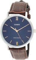 Casio MTP-VT01L-2B Mens Minimalistic Blue Dial Brown Leather Band Analog Watch