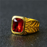 [COD] การค้าต่างประเทศแหวน 15.5MM แหวนคริสตัลสีแดงสแตนเลสสีทอง ผู้ชายแหวน rc-338