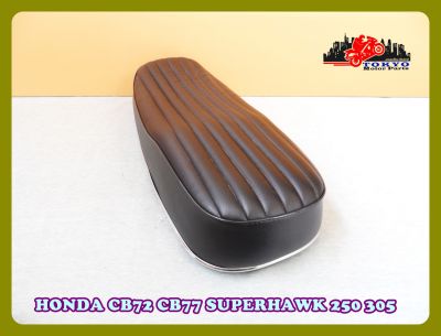 HONDA CB72 CB77 SUPERHAWK 250 305 "BLACK" COMPLETE DOUBLE SEAT with "CHROME" TRIM // เบาะ เบาะรถมอเตอร์ไซค์ สีดำ ลอนแนวตั้ง ขอบโครเมี่ยม