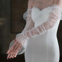 ☎ Long Gloves Wedding Events Women Accessories Bridal Dress Engagement Fingerless Gants Off White Tulle Romantic Sleeve Guantes