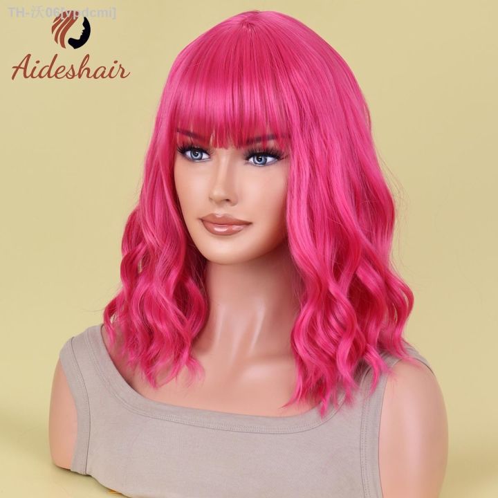 aideshair-14-inches-women-girls-short-curly-synthetic-wig-with-bangs-lovely-pink-hot-sell-vpdcmi