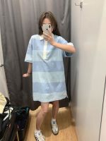 Uniqlo original single designer wide striped POLO dress college style short-sleeved mid-length skirt 458637