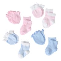 Pure Color Cotton Princess Baby Socks Anti-Eating Hand Gloves 2Pcs/Set Candy Color Striped Elastic Anti-Scratch Mittens Socks