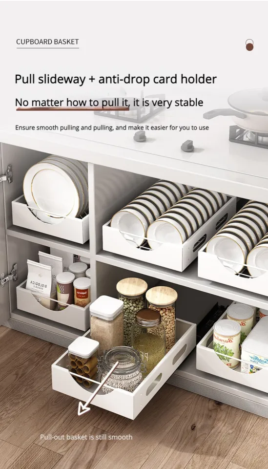 Kitchen Plate Storage Rack Kitchen Cabinet Built-in Pull-out Clatter  Partition Storage Rack Household Drawer Kitchen Organizer - Racks & Holders  - AliExpress