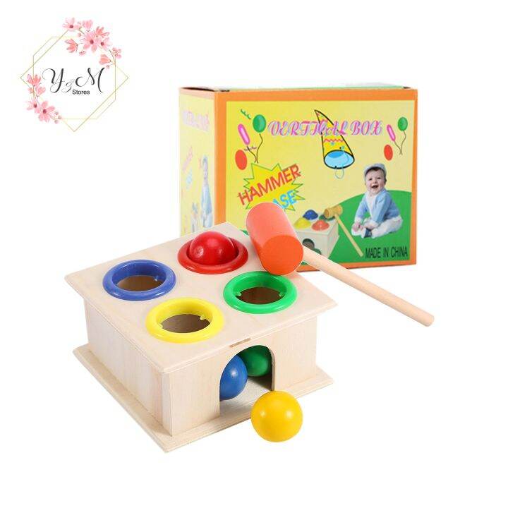 Wooden Knock Ball Hammer Educational Montessori Early Learning Toy Lazada