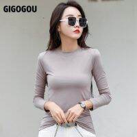 GIGOGOU เสื้อสเวตเตอร์ S-3XL ผู้หญิง,เสื้อเข้ารูปพอดีจัมเปอร์แขนยาวสำหรับผู้หญิงเก๋ไก๋เสื้อเชิ้ตบนเสื้อผ้าฝ้ายแขนยาวแบบสวมหัว95%