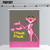 PHOTURT Pink Panther Backdrop Kids Birthday Baby Shower Background Cartoon Toy Stripes Banner Polyester Vinyl Decorate Props