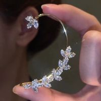 Korean Sparkling Luxury Crystal Rhinestone Cuff Ear Clips for Women Exquisite Leaves Fake Earrings Party Gift Wedding Jewelry