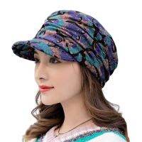 Fashion Women Warm Windproof Cap Floral Print Warm Wide-Brimmed Caps Turban Visor Hat Folk Style Turbante Mujer