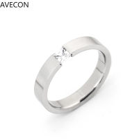 AVECON แหวนคู่ชายและหญิงยอดนิยม Frosted Diamond Ring Square Stainless Steel Diamond Ring