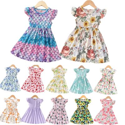 Baby Girls Summer Dress Fly Sleeve Cute Flower Floral Print Kids Princess Dresses Children Party Sundress Toddler Casual Clothes