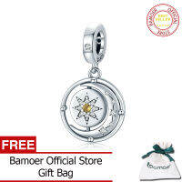 BAMOER 925เงินสเตอร์ลิง Shining Moon Star Charm สีเหลือง Zircon จี้เครื่องรางที่ยืดหยุ่นสำหรับสร้อยข้อมือผู้หญิง DIY BSC477