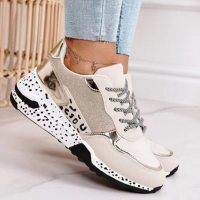 Womens Sneakers Platform Casual Shoes Women Vulcanize Shoes Leopard Ladies Running Shoes Sport Silver Lace-Up Female Sneakers