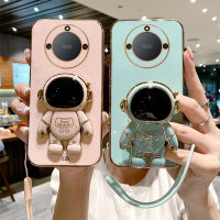 เคสโทรศัพท์ TPU แบบนิ่มสำหรับ Realme 11 / Realme 11 Pro / Realme 11 Pro + สายคล้องแบบมีเคสลายการ์ตูนมนุษย์อวกาศเคลือบ6D หรูหราฝาครอบด้านหลัง