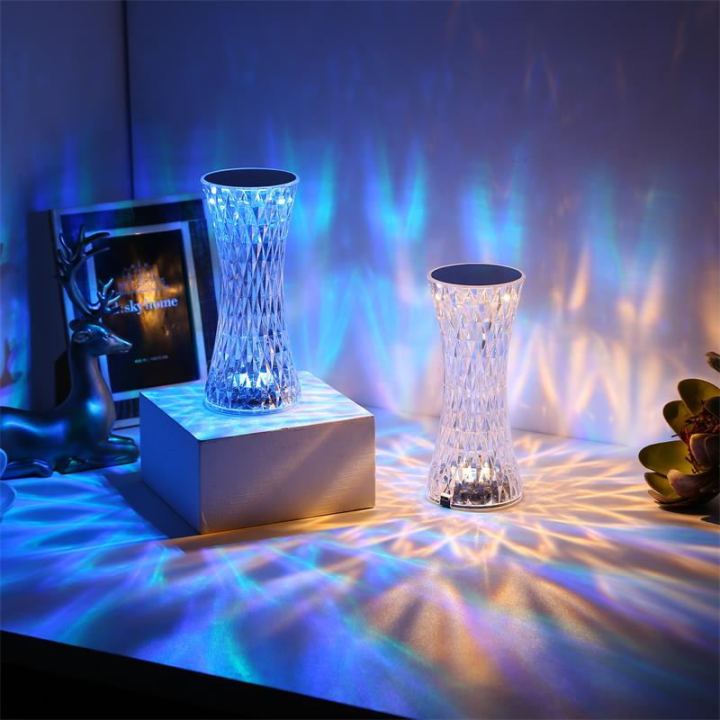 โคมไฟโต๊ะคริสตัล-led-3-16สีแบบสัมผัสเอวเล็กๆโรแมนติกมีเพชรไฟ-usb-ไฟกลางคืนนำกลับมาใช้ใหม่ได้สำหรับห้องนอน