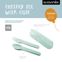 Suavinex ชุดช้อนซ้อมพกพา CUTLERY SET WITH CASE สำหรับเด็กเล็ก เหมาะสำหรับอายุ +12 เดือน