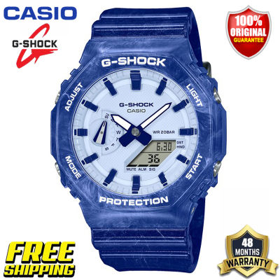 ต้นฉบับ G-Shock GA2100 ผู้ชายกีฬานาฬิกาคู่แสดงเวลา 200 เมตรกันน้ำกันกระแทกเวลาโลก LED แสงอัตโนมัติรับประกัน 4 ปี GA-2100BWP-2A (100% ใหม่แท้)