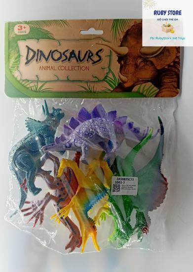 Túi 6 mô hình khủng long kiểu khác nhau, nhiều màu nhựa cứng - ảnh sản phẩm 1