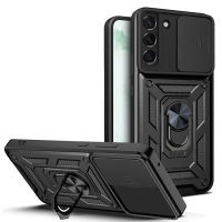 Samsung Galaxy S22 5G/S22 Plus 5G/S22 Ultra 5G Case,Robust Shield with Sliding Cover Camera Lens and Rotating Bracket Protective Case