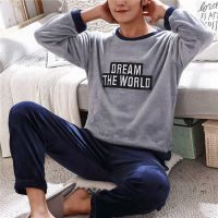 Winter Long Sleeve Thick Warm Flannel Pajama Sets for Men Coral Velvet Cute Cartoon Sleepwear Suit Pyjamas Homewear Clothes