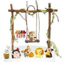 Woodland Jungle Animal Raccoon Monkey Hedgehog Rabbit Fox Cake Decor Swing Mushroom Forest Tree Fence วันเกิดเค้ก Topper Decor-ranguaexeng