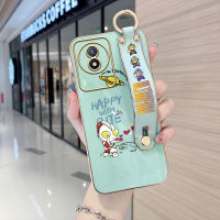 พร้อมเคสมือถือโทรศัพท์สำหรับ OPPO A58 4G Vivo Y02A Y02T Vivo (พร้อมสายรัดข้อมือ) ปลอกการ์ตูนขอบนิ่มชุบเคสโทรศัพท์เคสโทรศัพท์นิ่มสุดหรู