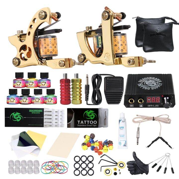 Dragonhawk Coils Tattoo Machines Kit Complete Power Supplies Body Arts