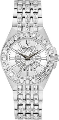 Bulova Ladies Crystal Phantom Stainless Steel 3-Hand Quartz Watch, 110 Baguette Crystals Style: 96L278