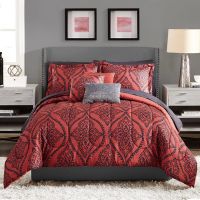 Mainstays Red and Black Damask 8 Piece Bed in a Bag Comforter Set with Sheets, Twin/TwinXL