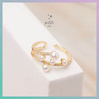 [petite by PRAKYRE] Mermaid Ring - แหวนสาวนหวานมินิมอลแต่งมุกสลับเพชร อารมณ์เจ้าหญิง  สีทอง ปรับไซส์ได้