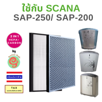 แผ่นกรองอากกาศ สำหรับ เครื่องฟอกอากาศ SCANA SAP-250 SAP-200  SGP-200TB SAP-200WT Nano Air Purifier G Sol ไส้กรอง สกาน่า HEPA Filter และแผ่นคาร์บอนกรองกลิ่น แบบ 2 in 1 กันฝุ่น