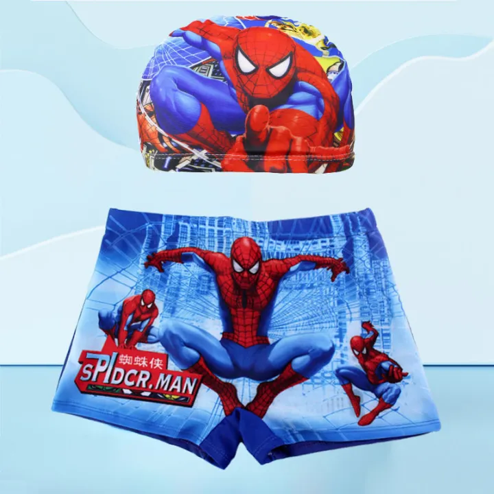 New Marvel Cartoon Spider man Boys Swimming Trunks Swimming Cap Boy Casual  Summer Cartoon Swimming Trunks Swimming Cap Flat Leg Pants | Lazada PH