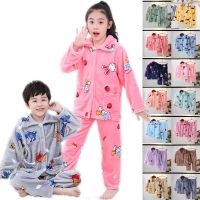 1-10 Years Kids Flannel Thicken Warm Pajamas Sets Winter Boy Girls Cartoon Fleece Homewear Suits Super Soft Tops Pants Sleepwear