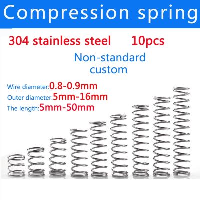 10pcs SS304 Stainless Steel Compression Spring thickness 0.8mm 0.9 Mini Springs Household maintenance tools Hardware accessories
