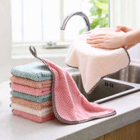 Hand Towel Absorbent Cloth Checkered Edging Dishcloth Double-sided Cloth Coral Velvet Dishcloth Hangable Dishwashing Cloth