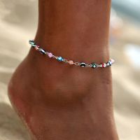 Bohemian Turkish Evil Eye Anklets for Women Colorful Beads Heart Butterfly Flower Summer Ocean Beach Ankle Bracelet Foot Jewelry