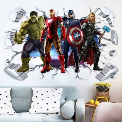 HZ Marvel The Avengers Superhero Spiderman 3D Three-dimensional Wallpaper Sticker Kids Bedroom Home Room Decor Birthday Party Decor ZH