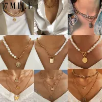 17 MILE Fashion Retro Necklace Pearl Butterfly Gold silver Pendnt Mulitilayer Choker Women Jewelry Accessories