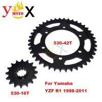 YZF-R1 Motorcycle Front Rear Set 530-16T 530-42T Chain Sprocket Gear Steel For Yamaha YZF1000 YZF R1 1998-2011 1999 2000 2001