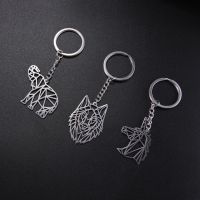 My Shape Wolf Unicorn Fox Cat Key Chain Ring Stainless Steel Animal Bear Cut Out Hollow Keyholder Keychain Jewelry Gift for Men