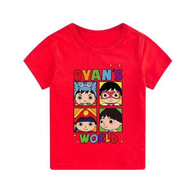 【New】 COD DSGRGTRDRT [READY STOCK] Ryan World Cartoon Shirt Boys and Girls Cute Fashion Round Neck T-shirt 3-15Y