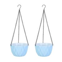 2Pcs Hanging Flower Basket Self Automatic Water Absorption Hanging Flower Pot Waterproof Resin Plant Hanger for Garden Blue