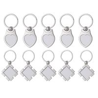 10 Pieces Sublimation Blank Keychain Metal Heat Transfer Keychain Blank Board Key Rings for DIY Sublimation, 2 Shapes