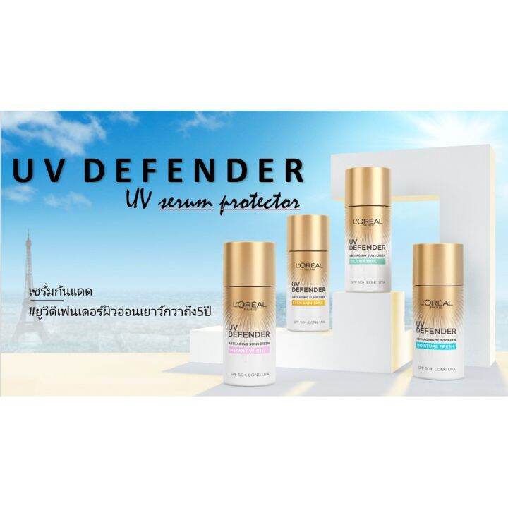 loreal-paris-uv-defender-uv-serum-protector-50ml-spf50-pa-เซรั่มกันแดดที่ดีที่สุด-งานปกป้องเนื้อแมทท์-correct-amp-protect-ส้ม