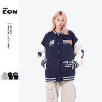 EON เสื้อผ้าผู้หญิง 2023 ฤดูใบไม้ร่วงและฤดูหนาวใหม่ยิงจริงหลวมคู่ปักสีจับคู่แจ็คเก็ตชุดเบสบอล